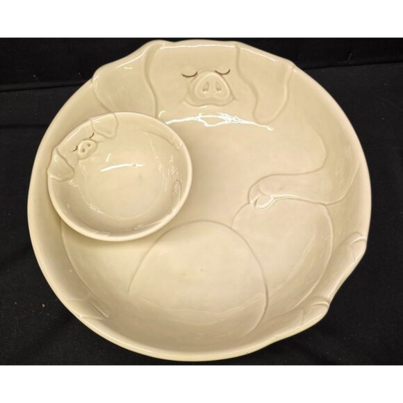 Vintage Fitz & Floyd Porky Pig Chip and Dip Bowl Serving Dish Farmhouse Country - Picture 1 of 8